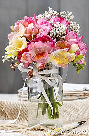 Bouquet of colorful freesia flowers