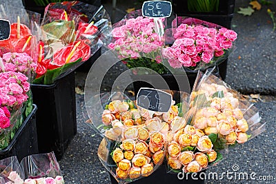 Bouquet of roses sold in the market in Provence, France.