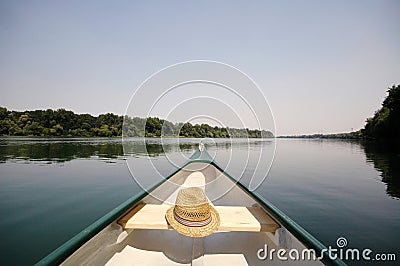 Bow of a canoe on the river Sava , Serbia