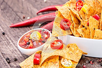 Bowl of Nachos with Salsa Sauce