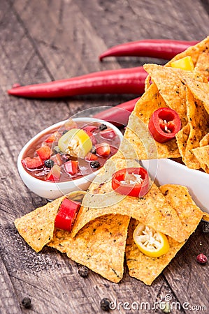 Bowl of Nachos with Salsa Sauce