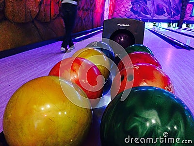 Bowling balls with various colors