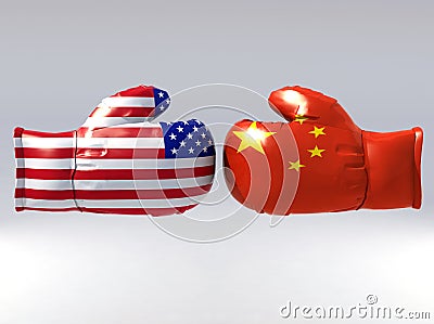 Boxing gloves with Usa and China flag