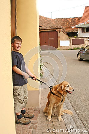 Boy and dog teamwork