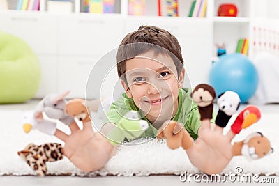 Boy with finger puppets