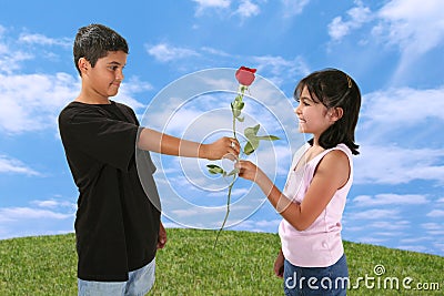 Boy Giving Girl a Rose
