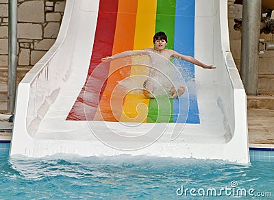 The Boy is Have Fun in the Aqua Park