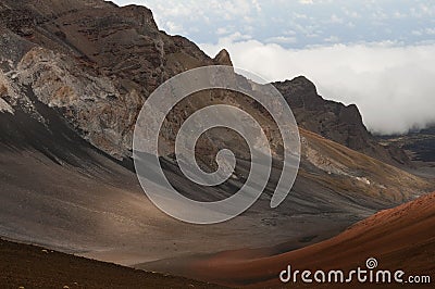 Boy hiking Haleakala Volcano in Maui Hawaii.