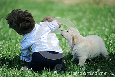 Boy with his dog in the park