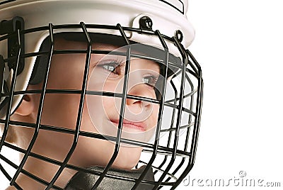 Boy in hockey helmet