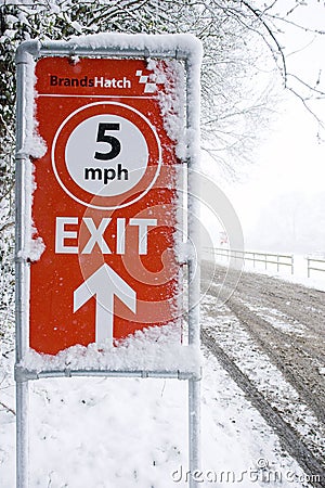 Brands Hatch Sign Covered in Snow