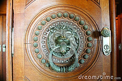 Brass lion head door knocker, indoor