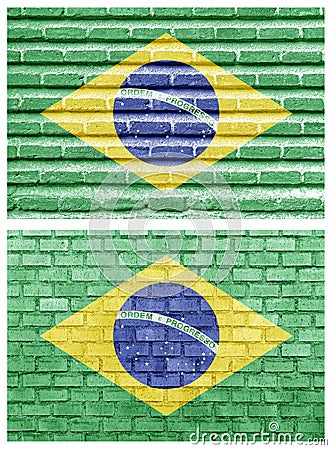 Brazil flag on different brick walls