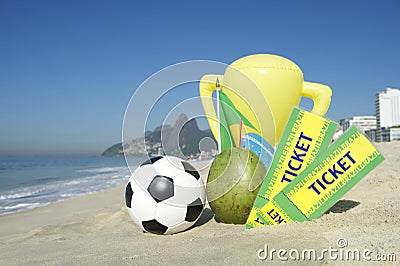 Brazil Tickets Trophy Football Coconut Flag on the Beach