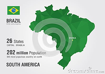 Brazil world map with a pixel diamond texture.