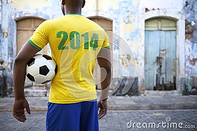 Brazilian Football Player in 2014 Shirt Favela Street Brazil