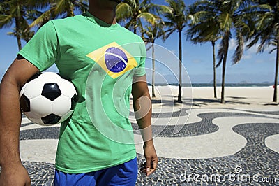 Brazilian Soccer Player in Brazil Flag Shirt Holding Football Rio