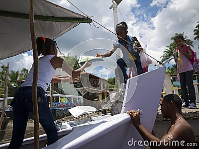 Brazilian Students Boarding Ferry Boat Nordeste