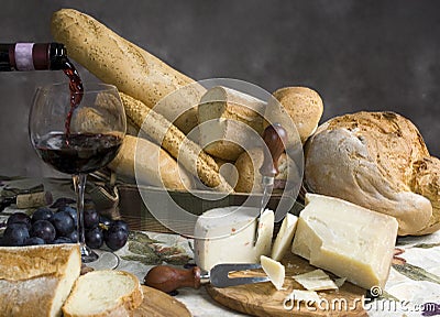 Bread and Cheese with a glass of wine 2