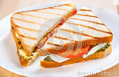 Bread sandwich with cheese, tomato. Healthy vegetarian snacks.