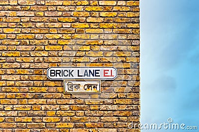 Brick Lane street sign in East End, London - UK