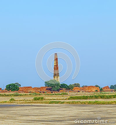 Brickworks building and chimney in India