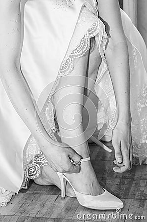 A bride in a black and white photo