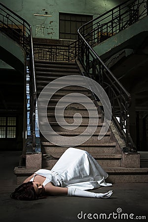 Bride fall down stairs