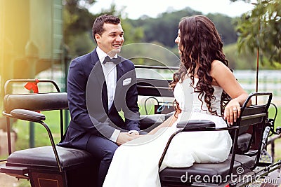 Bride and groom in a carriage