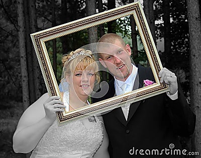 Bride and Groom Formal Portrait in Frame Selective Color