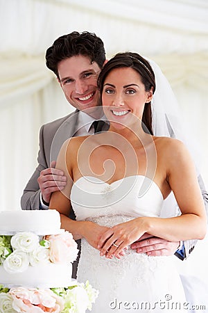 Bride And Groom With Wedding Cake At Reception