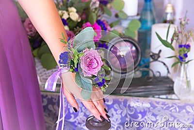 Bridesmaids flowers. Floristic composition in vintage style. Th