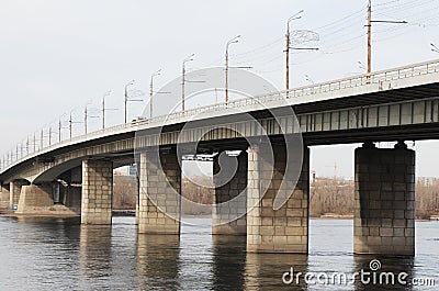 The bridge through the river Yenisei. Krasnoyarsk.