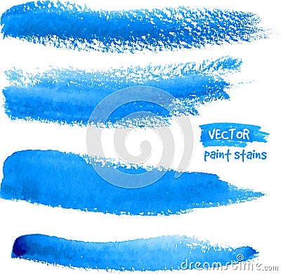 Bright blue watercolor brush vector strokes