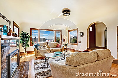 Bright living room in light ivory tones