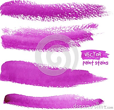 Bright violet watercolor paint vector strokes