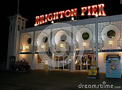 Brighton Pier amusement arcade at night