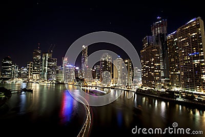 Brisbane city with boat light streaks