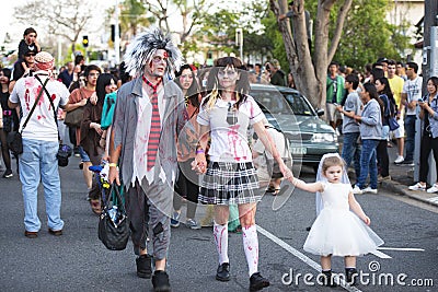 Brisbane, Queensland, Australia - October 5th 2014: Annual brain foundation zombie walk October 5th, 2014 in West end, Brisbane, A