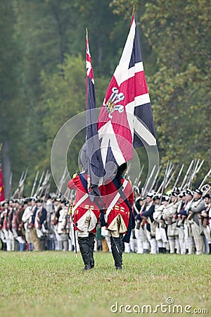 British flag and British troops