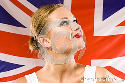 British woman holding the Jack Union flag