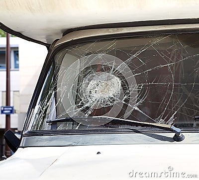 Broken car windshield