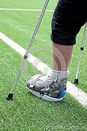 Broken foot, crutches - sports injury