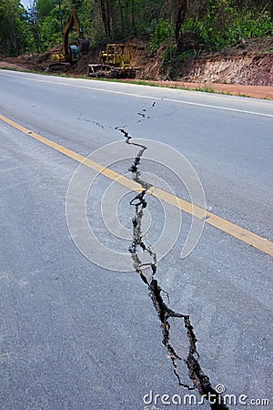 Broken road by an earthquake in Chiang Rai, thailand