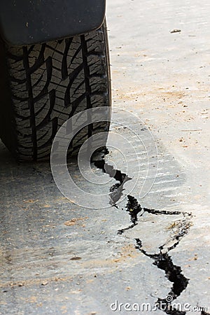 Broken road by an earthquake in Chiang Rai, thailand