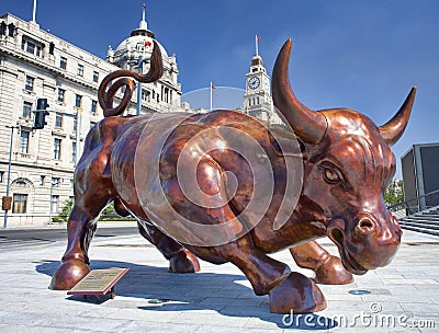 Bronze bull statue in Shanghai alike Wall street