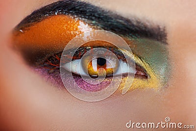 Brown eye of woman with make up