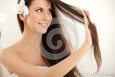 Brown Hair.Beautiful Woman with Long Hair.