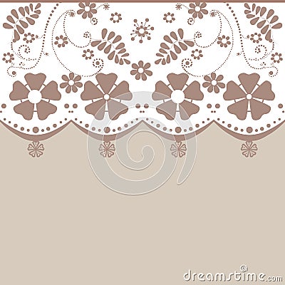 Brown seamless lace pattern white beige background