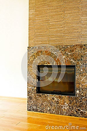 Brown stone fireplace